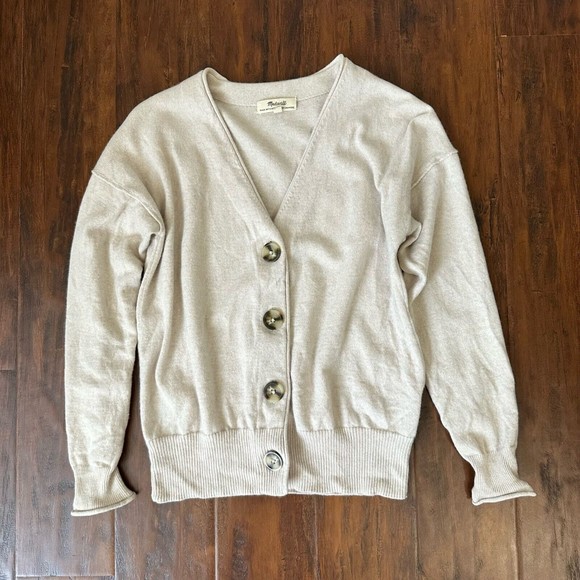 MADEWELL (Re)sourced Cashmere Carlyn V-Neck Cardigan Sweater Cream - Picture 3 of 9